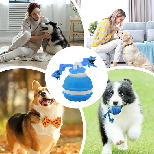 Interactive Dog Toy, Motion-Activated & Automatic Rolling, USB Rechargeable Smart Dog Ball with Teaser Rope & Squeaky Sound for Small & Medium Dogs, Puppy Stimulation Toy – Orange & Blue (Orange)