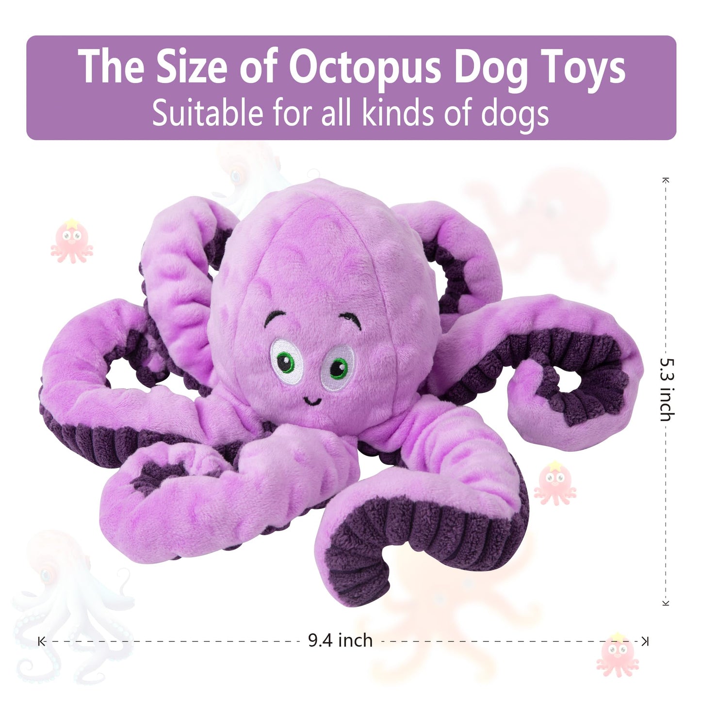 Dog Toys for Large Breed, Octopus Squeaky Funny Cute Interactive Medium & Small Dog Toys, Stuffed Plush Animals Puppy Toys, Dog Birthday for Dog Presents - Octopus