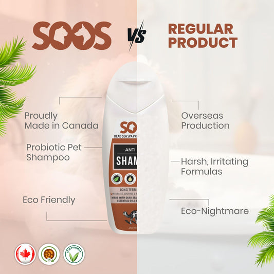 Soos Pet Shampoo Anti-Itch Cat and Dog Shampoo Dead Sea Minerals Fast Absorbing Soothes Itching Clean Fur with Vitamins Essential Oils Natural Ingredients - 1x Bottle (250ml)