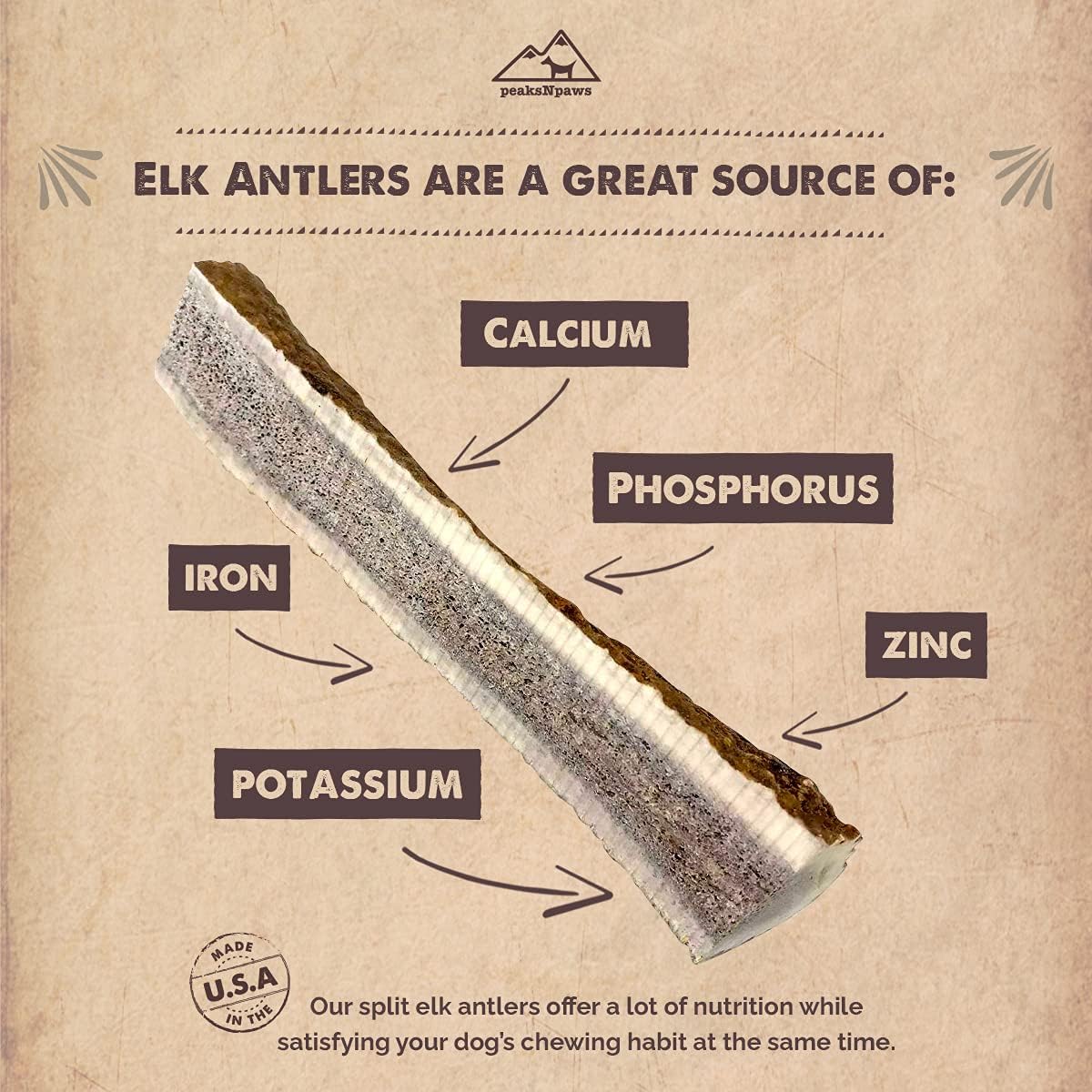 peaksNpaws Premium All-Natural Grade A Split Elk Antlers for Dogs – Naturally Shed in The Rocky Mountains – No Additives, No Preservatives - Healthy and Delicious Treat - Made in USA - XL/Jumbo Split