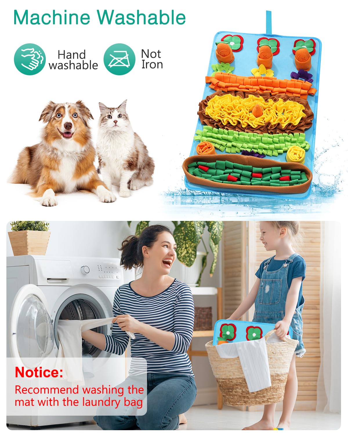 ORIA Snuffle Mat for Dogs, 32''x20'' Dog Treats Mat with 4 Squeaky Carrots, Slow Feeder Puzzle Toy for Boredom, Stress Relief, Foraging Mats for Small Medium Large Dogs Cats Rabbits