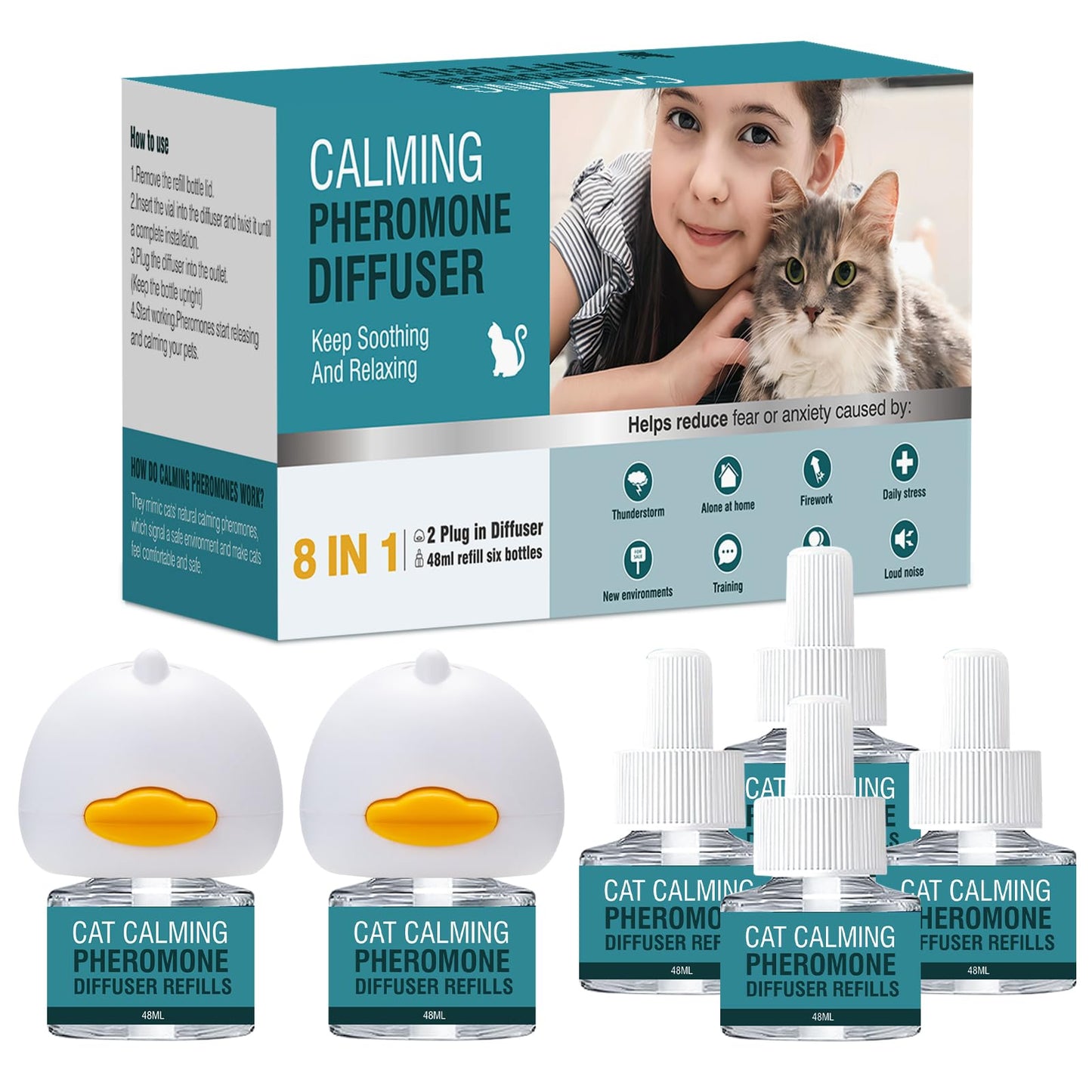 Cat Calming Diffuser 8 in 1 Multicat Pheromone Diffuser Pheromones to Calm Stress and Anxiety Relief Products Plug in Refill Anti Aggression for Cats Spraying No More Stop Cat from Urinating in House