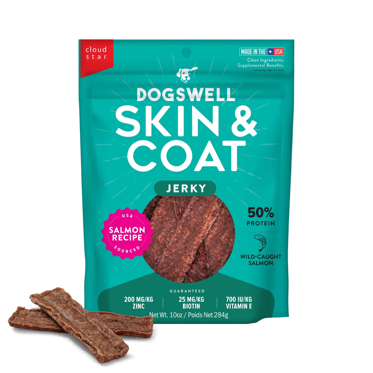 Dogswell Skin & Coat Jerky Dog Treats, Salmon, 10 oz. Bag