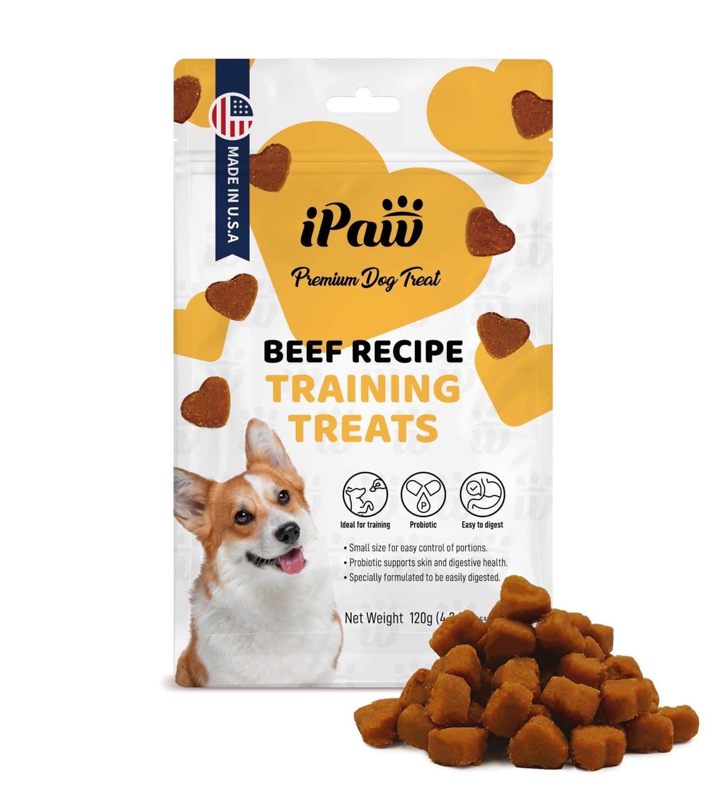 iPaw Dog Treats for Puppy Training, All Natural Human Grade Soft Dog Treat with Probiotics, Hypoallergenic, Easy to Digest (Beef)
