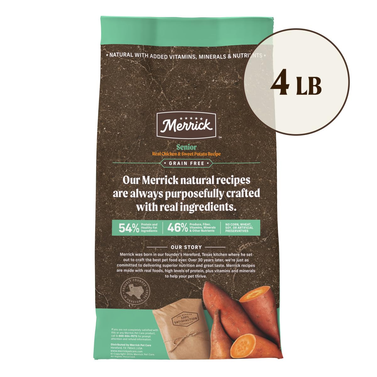 Merrick Premium Grain Free Dry Senior Dog Food, Wholesome And Natural Kibble, Real Chicken And Sweet Potato - 4.0 lb. Bag
