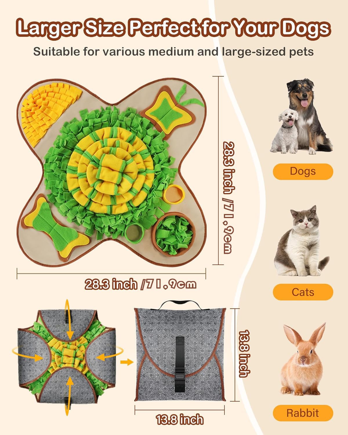 HOPET Snuffle Mat for Dogs Large Breed, 28.3''x28.3'' Interactive Puzzle Dog Food Mat, Easy to Clean, Durable, Mental Stimulation & Slow Feeding Game for All Breeds