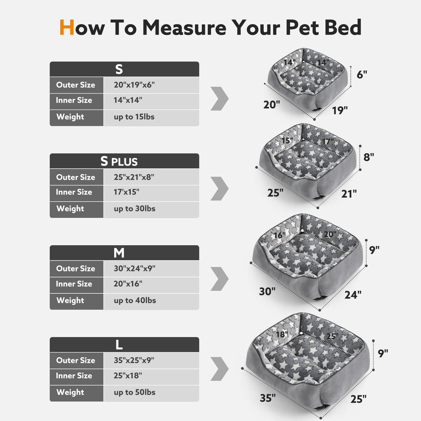 SIWA MARY Rectangle Dog Bed for Small Medium Dogs, Calming Dog Bed Medium Size Dog, Orthopedic Dog Sofa Bed, Warming Soft Calming Sleeping Puppy Bed, Pet Bed with Anti-Slip Bottom, S Plus(25"x21"x8")