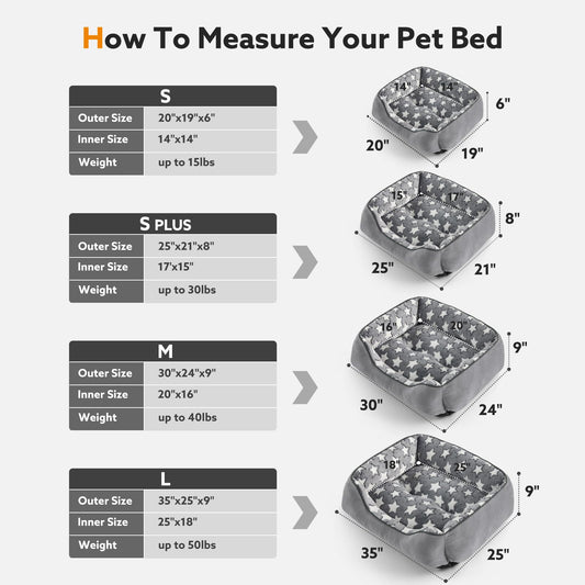 SIWA MARY Rectangle Dog Bed for Small Medium Dogs, Calming Dog Bed Medium Size Dog, Orthopedic Dog Sofa Bed, Warming Soft Calming Sleeping Puppy Bed, Pet Bed with Anti-Slip Bottom, S Plus(25"x21"x8")