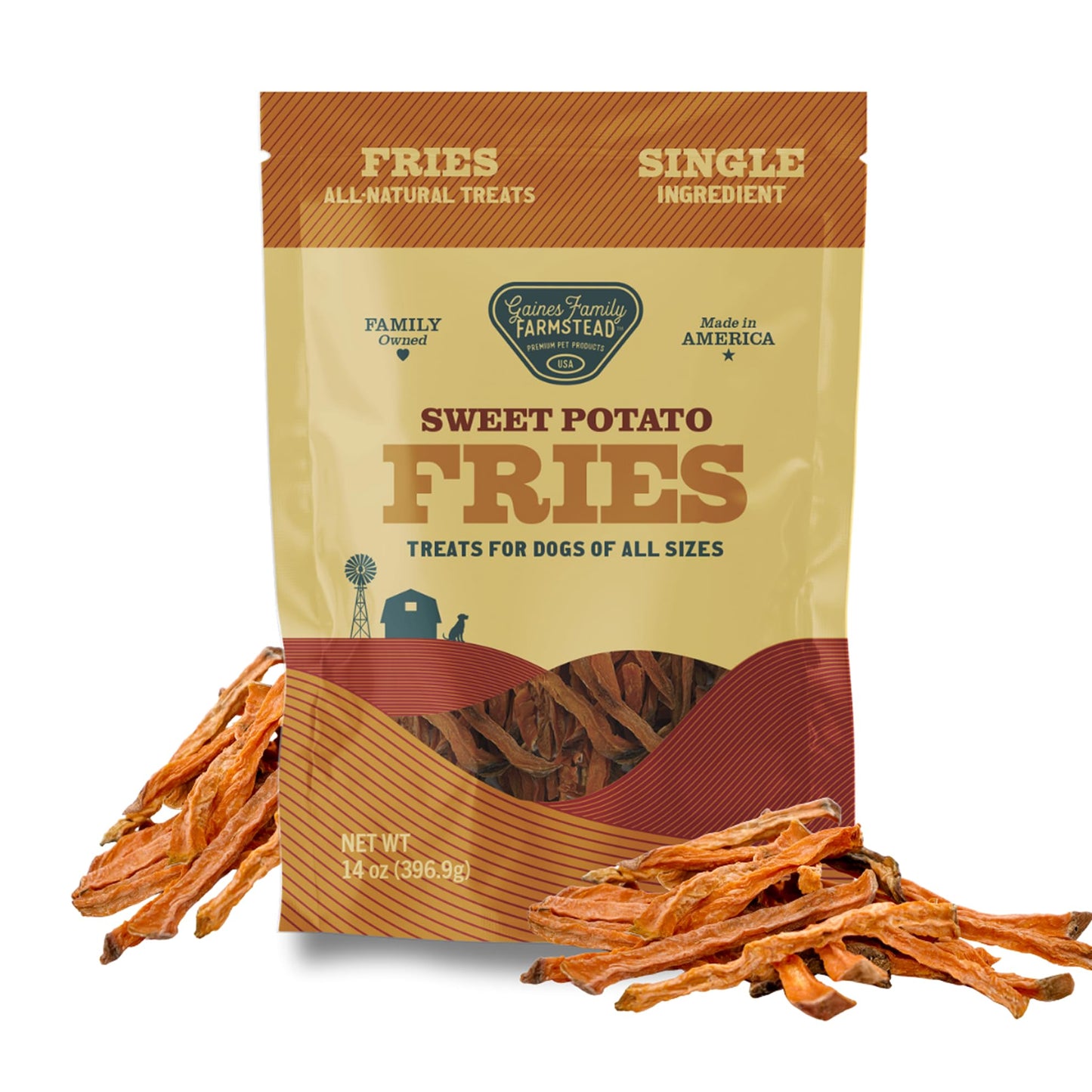 Gaines Family Farmstead Sweet Potato Fries for Dogs – 14 oz, Grain-Free, Single Ingredient Dog Treats, Crispy Rawhide-Free Chews, High-Fiber Snacks for Training, Made in USA