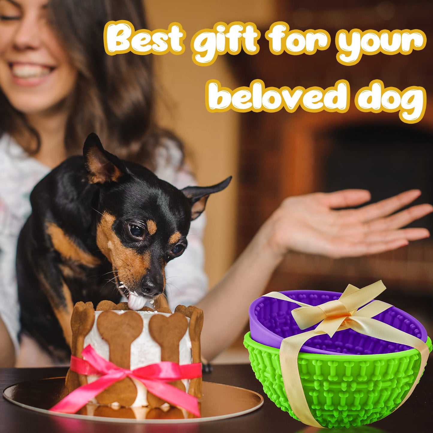 Patelai 2 Pcs Dog Enrichment Lick Bowls Silicone Freeze Bowls Interactive Cat Licking Mats Slow Feeders for Pet Oral Health Boredom Anxiety Relief, Wobble or Stay Put(Green, Purple,Bone)