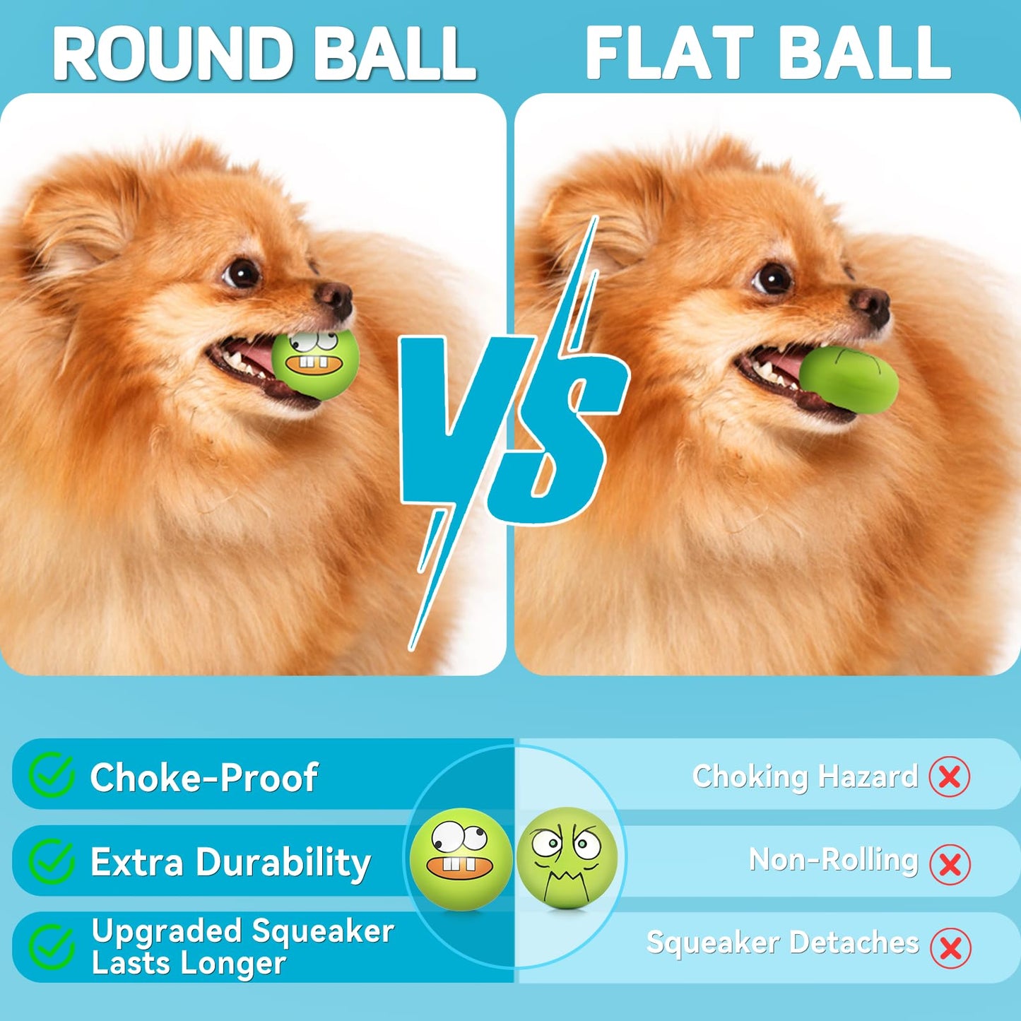 HDSX Squeaky Dog Toys Soft Latex Rubber Squeaky Dog Balls for Puppy Small Pet Dogs (8 Pack) (Round Balls)