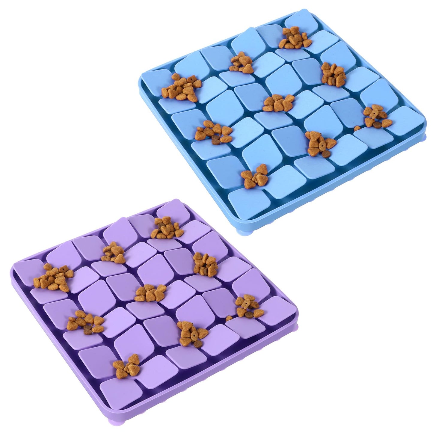 2 Pcs Silicone Snuffle Lick Mat for Dogs, 8 x 8 Inch with Suction Cups, Slow Feeder Puzzle Toy for Mental Stimulation Anxiety Relief, Blue & Purple