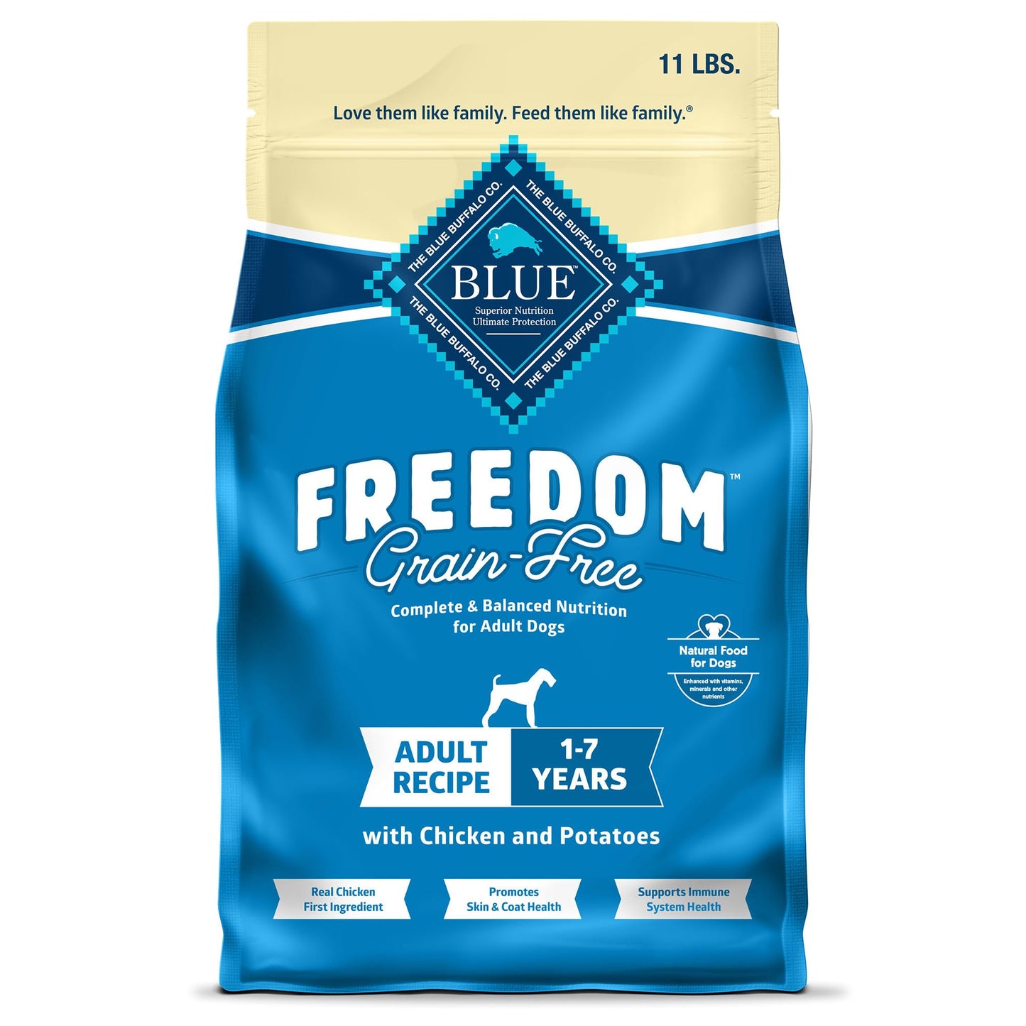 Blue Buffalo Freedom Grain-Free Dry Dog Food, Complete & Balanced Nutrition for Adult Dogs, Made in the USA With Natural Ingredients, Chicken & Potatoes, 11-lb Bag
