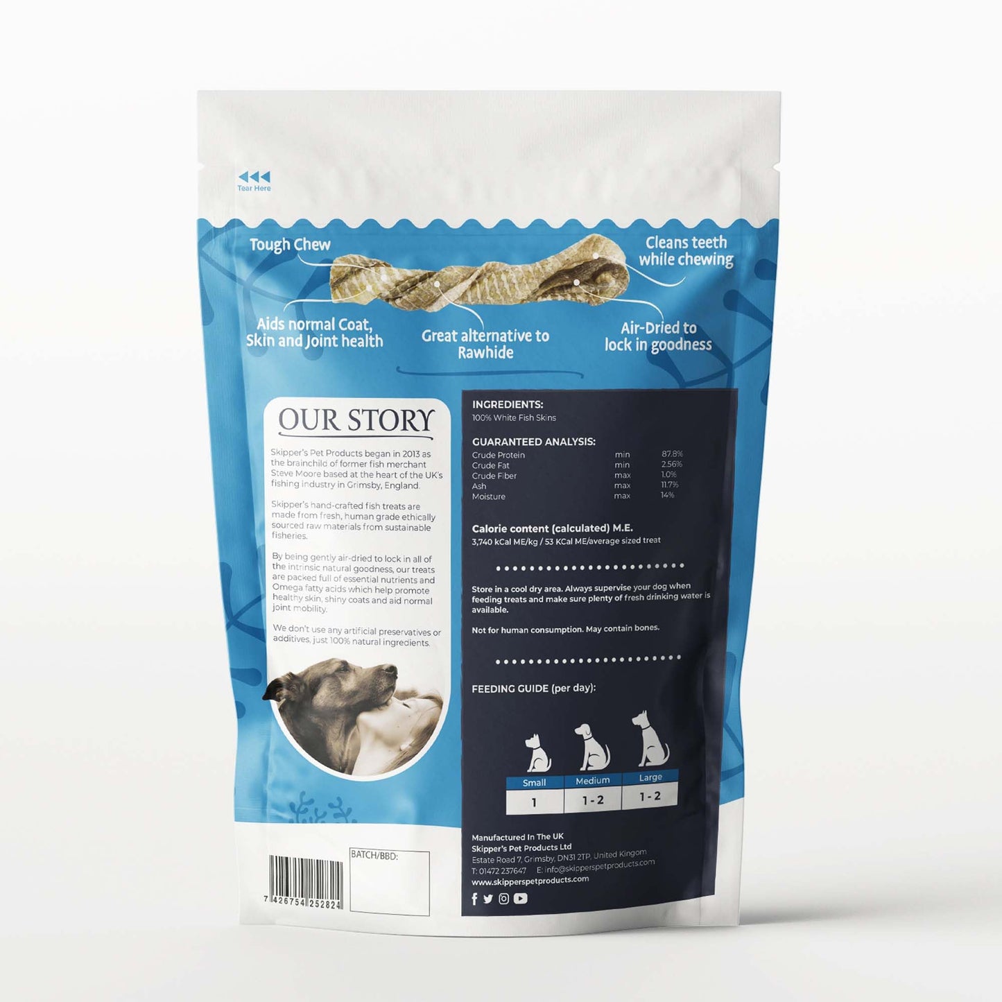 SKIPPER'S Cod Fish Skin Twists Dog Chews - 100% Fish Skin Grain Free Treats for Dogs, High in Protein & Low in Fat, Essential Omega 3 Oils | Great for Teeth (Regular, 8.82 Oz)