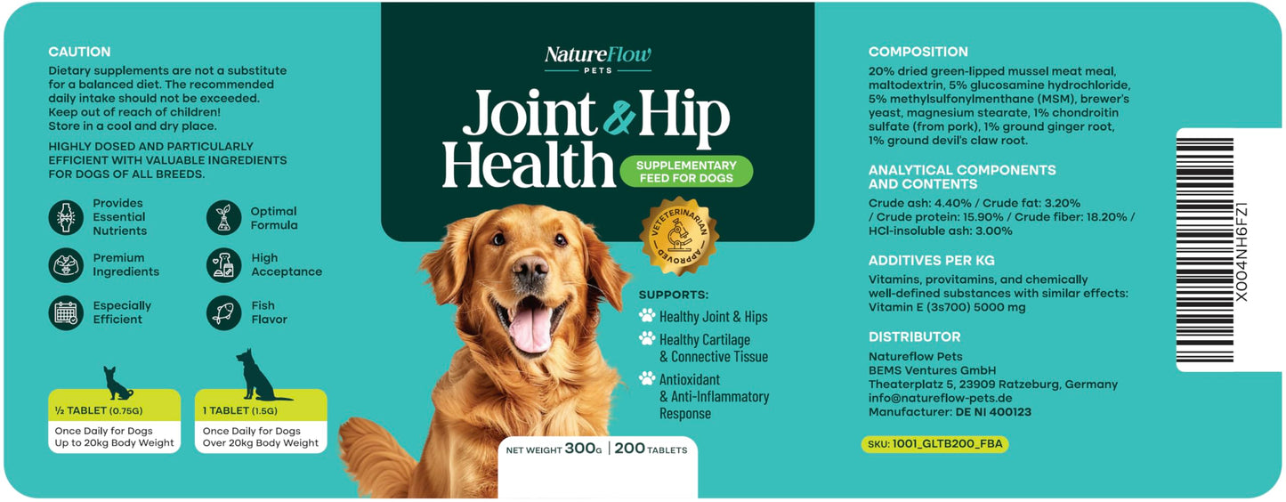 Hip and Joint Supplement for Dogs 200ct Power of Nature Made in USA, Up to 400 Days Unique Formula: Green-Lipped Mussel, Glucosamine, Chrondroitin, MSM, Devils Claw, All Breeds (Small and Large Breed)