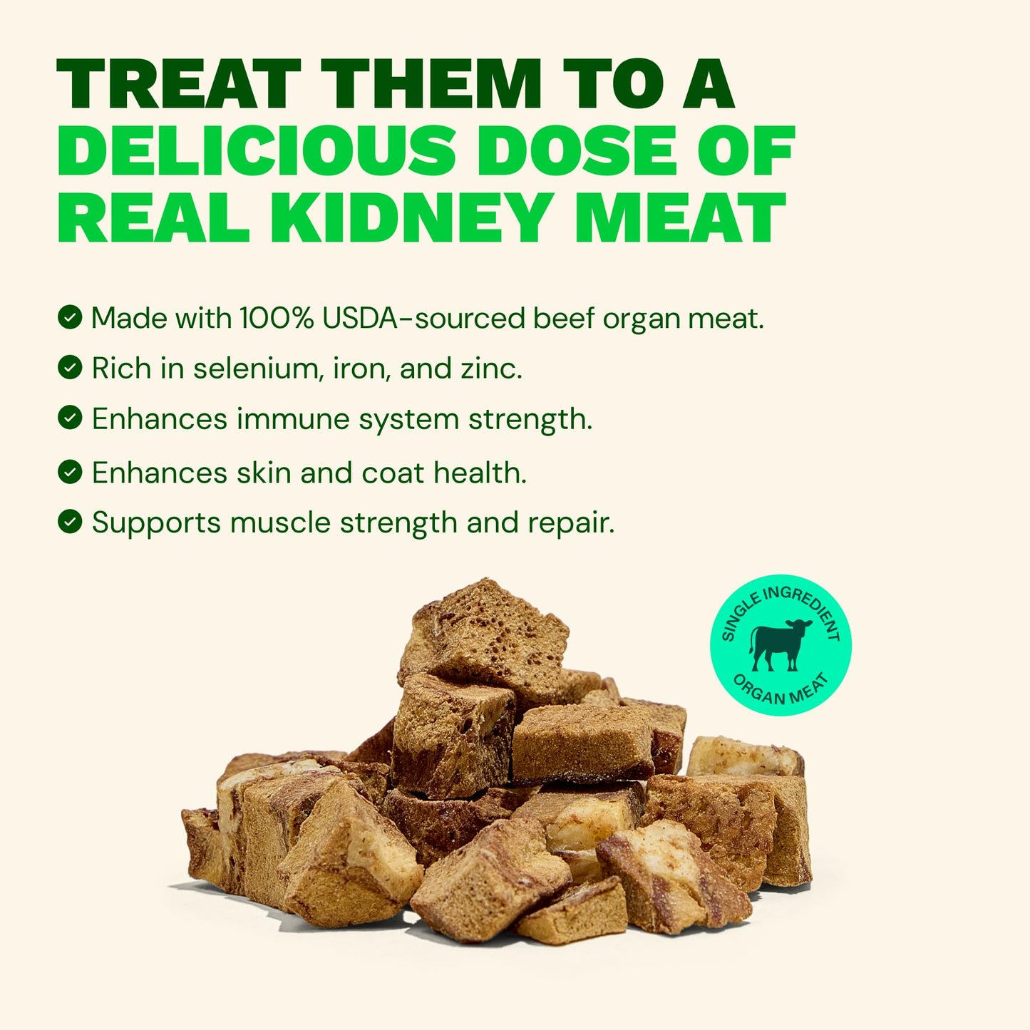 Get Joy Freeze Dried 100% Beef Kidney Dog Treats, 4oz | Single Ingredient Organ Meat, High Protein Raw Dog Food Topper, Snack & Training Rewards | Grain Free, Gluten Free, Filler Free