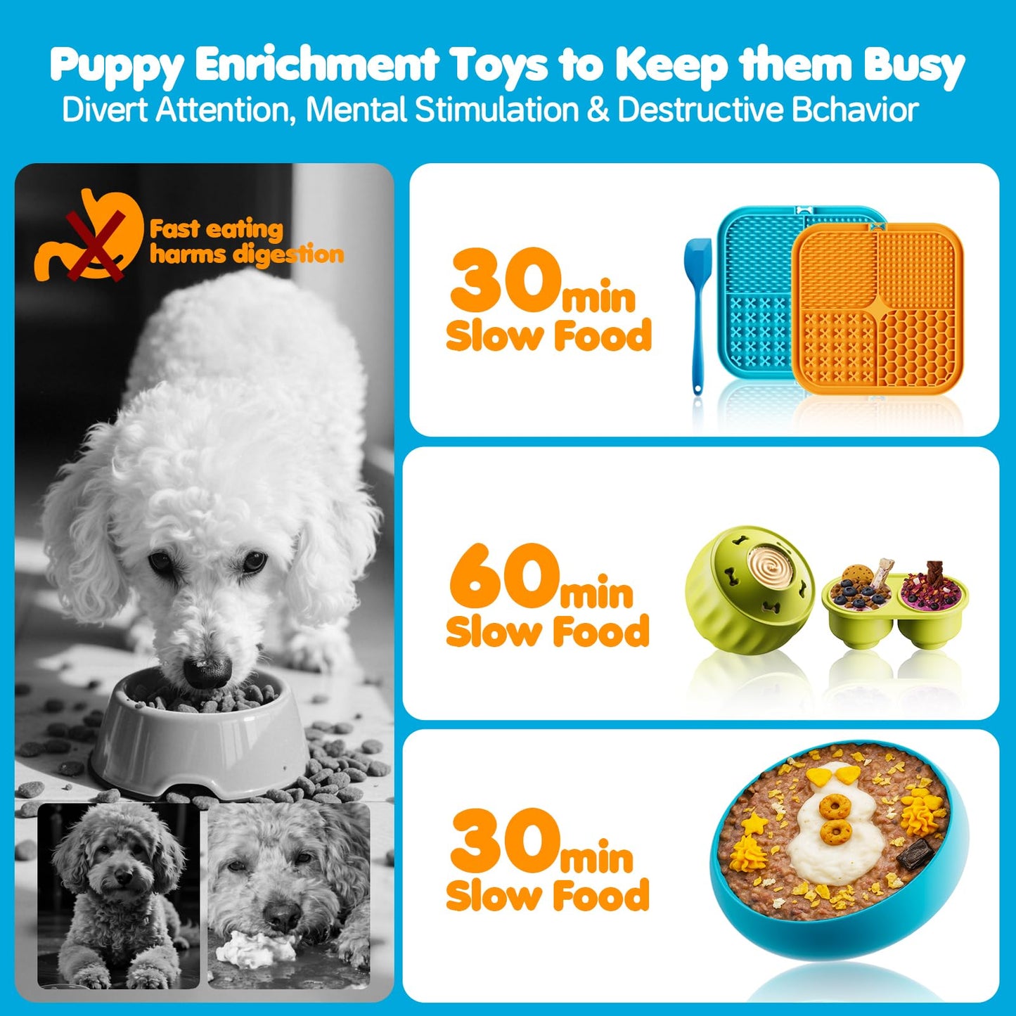 FOXMM 6-in-1 Dog Enrichment Toys Set - Lick Mat, Ball & Bowl with Peanut Butter, Frozen Treat Cognitive Dog Toys for Anxiety Relief & Mental Stimulation | Slow Feeding for Small/Medium Dogs & Puppies