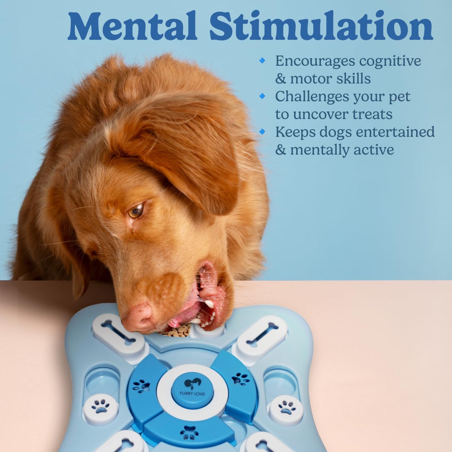 FURRY LOVE - Dog Puzzle Food Feeder | Level 3 IQ Training Toy for Small/Medium/Large Dogs | Mental Enrichment & Aggressive Chewer Gift | Interactive Treat Puzzle -Blue