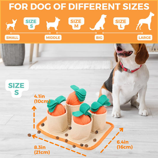 Boredom Buster for Small Dogs, Puppy Treat Puzzle Rug, Slow Feeder Mat with Squeaky Carrots, 20-40 Mins Self-Entertainment Toy, Interactive Enrichment Toy, Gifts for Dog