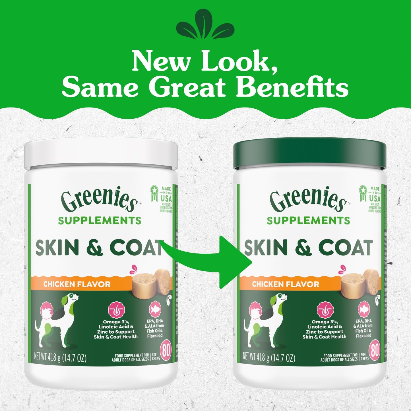 Greenies Supplements Dog Skin and Coat Supplements with Fish Oil & Omega 3 Fatty Acids, Chicken Flavor, 14.7 oz. 80-Count