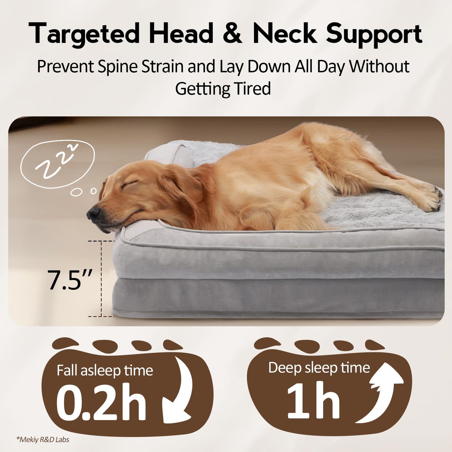 MEKIY Large Dog Bed - XL Orthopedic Egg-Crate Memory Foam Dog Beds with Removable Washable Cover, Waterproof Pet Beds with Non-Slip Bottom, Grey