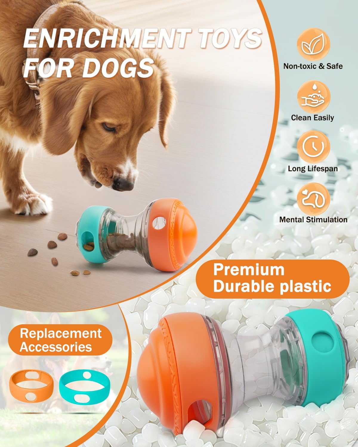 Wofypetny Dog Interactive Toys for Treat Dispensing, Dog Puzzle Feeder Food Dispenser 2 Adjustable Holes with LED Light & Squeaky, Puppy Treat Ball Slow Feeding for Large/Medium/Small Breeds Pet Gift