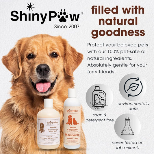 Oatmeal Shampoo for Dogs | ShinyPaw Dog Shampoo for Allergies and Itching | Controls Dog Shedding Naturally | Itchy Skin Relief for Dogs | Tearless Dog Shampoo & Conditioner Made in The USA | 16 oz