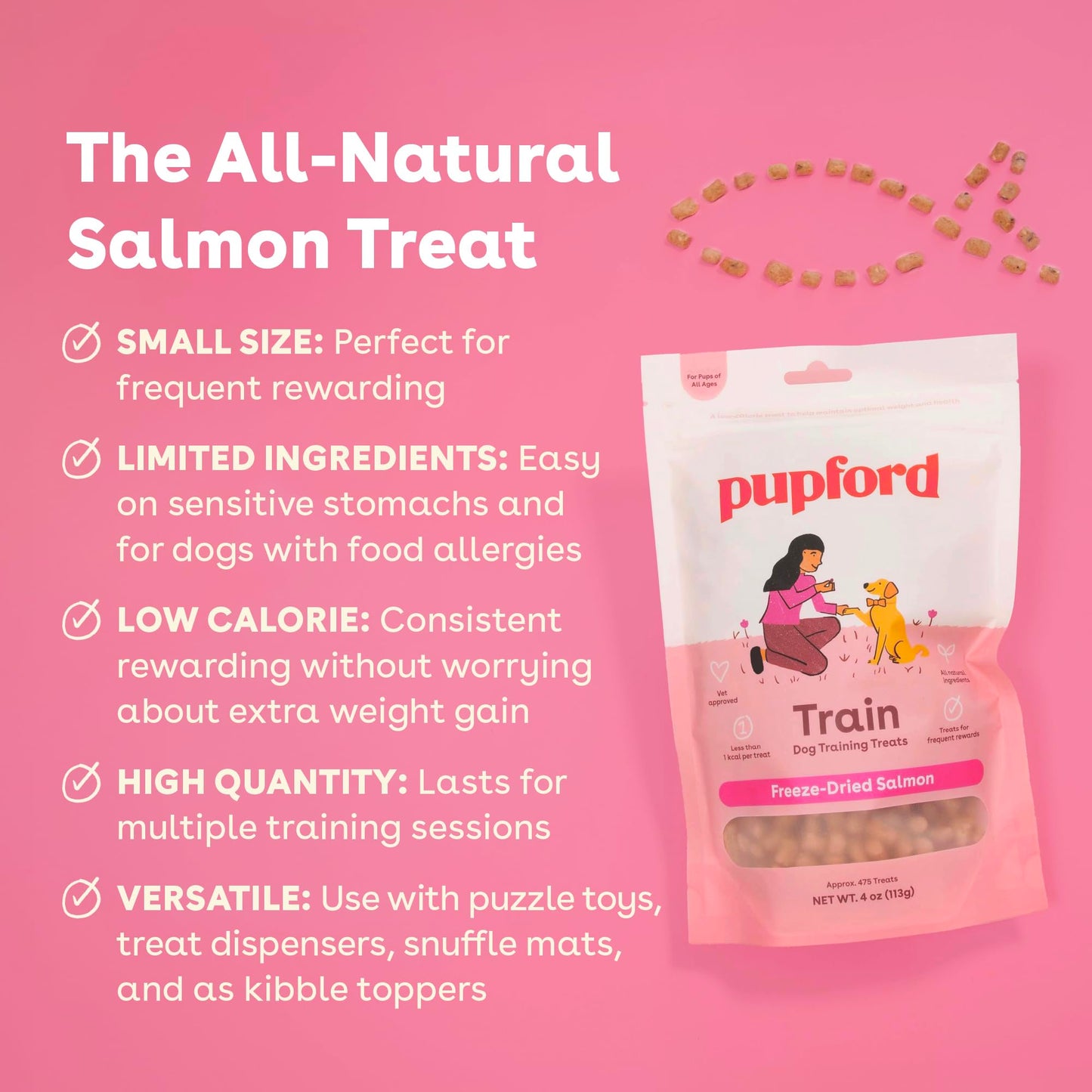 Pupford Freeze Dried Training Treats for Dogs & Puppies, 475+ Two Ingredient Bites (Salmon, 4 oz)