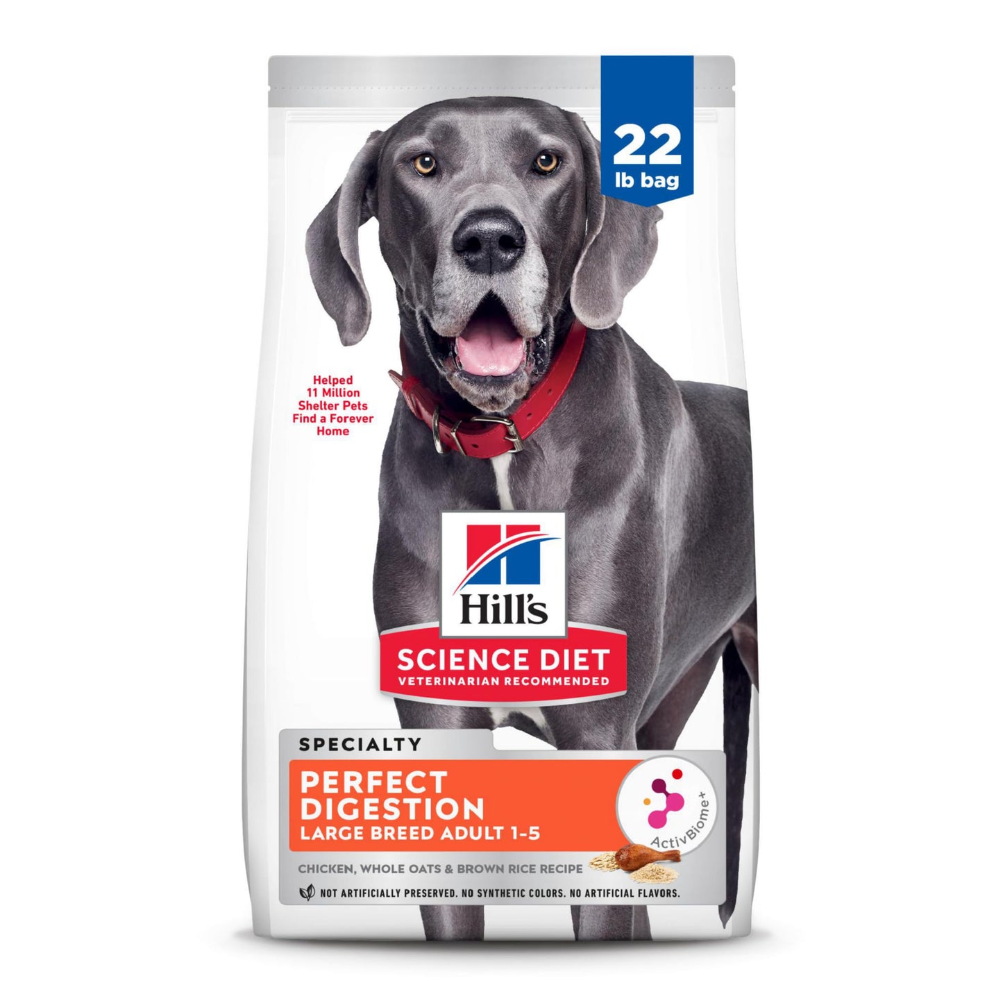 Hill's Science Diet Perfect Digestion Large Breed Adult Dry Dog Food 1-5, Prebiotics for Digestive Support, Chicken, Brown Rice, & Whole Oats, 22 lb. Bag