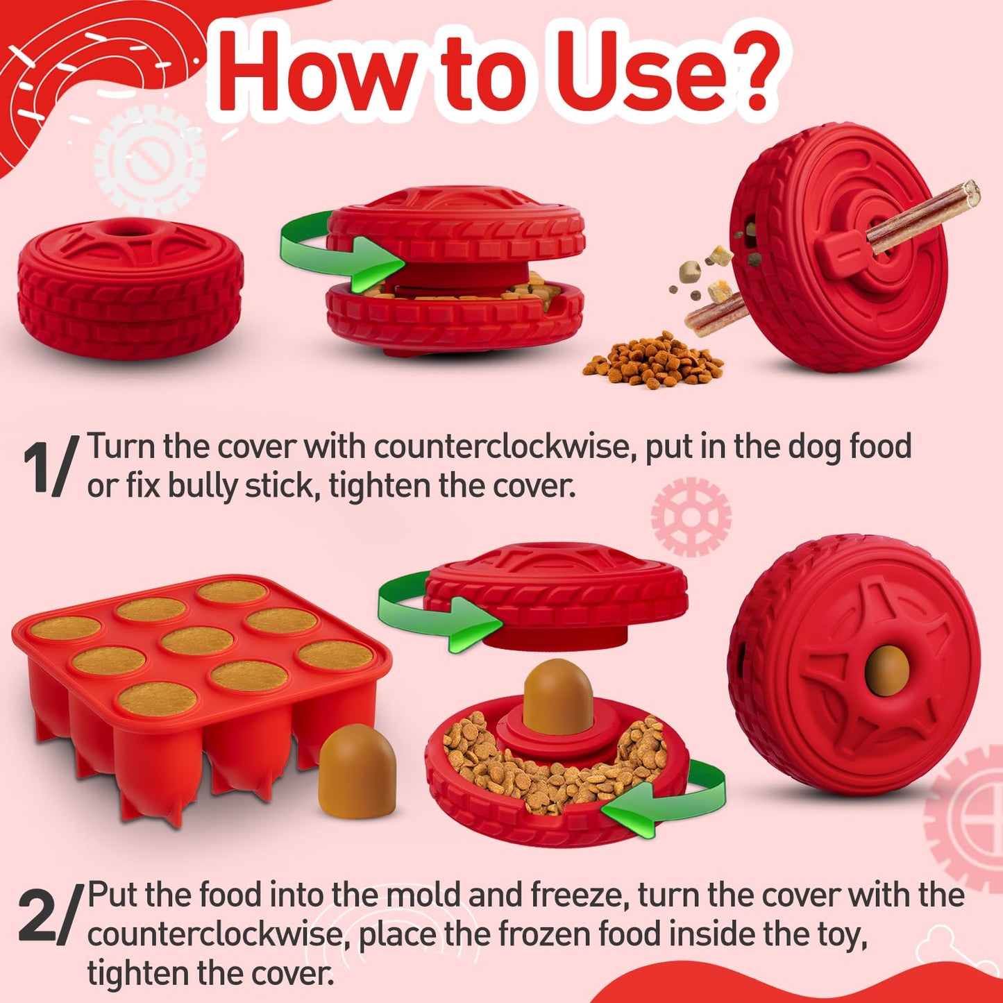 Hanshengday Frozen Dog Toy to Keep Them Busy, Interactive Treat Dispensing Dog Toy, Indestructible Chew Toy for Aggressive Chewers and Large Dogs, Durable Rubber Bully Stick Holder