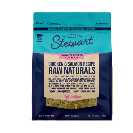 Stewart Raw Naturals Freeze Dried Raw Dog Food or Meal Topper, Chicken and Salmon Recipe, 8 Ounce Bag, Complete and Balanced Nutrition