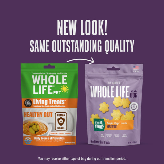 Whole Life Dog Living Treats for Dogs – Human Grade Probiotics for Digestive & Gut Health, Canine Gas, Diarrhea, Vomit & Constipation Relief - Pumpkin, 3 oz (Pack of 1)