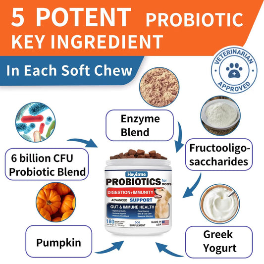 HEYISME Probiotics for Dogs, Improve Yeast Balance, Itchy Skin Itchy Ears, Gut Health, Allergies, Immunity, Dog Probiotics and Digestive Enzymes with Prebiotics - Reduce Diarrhea (180 Chews, Bacon)