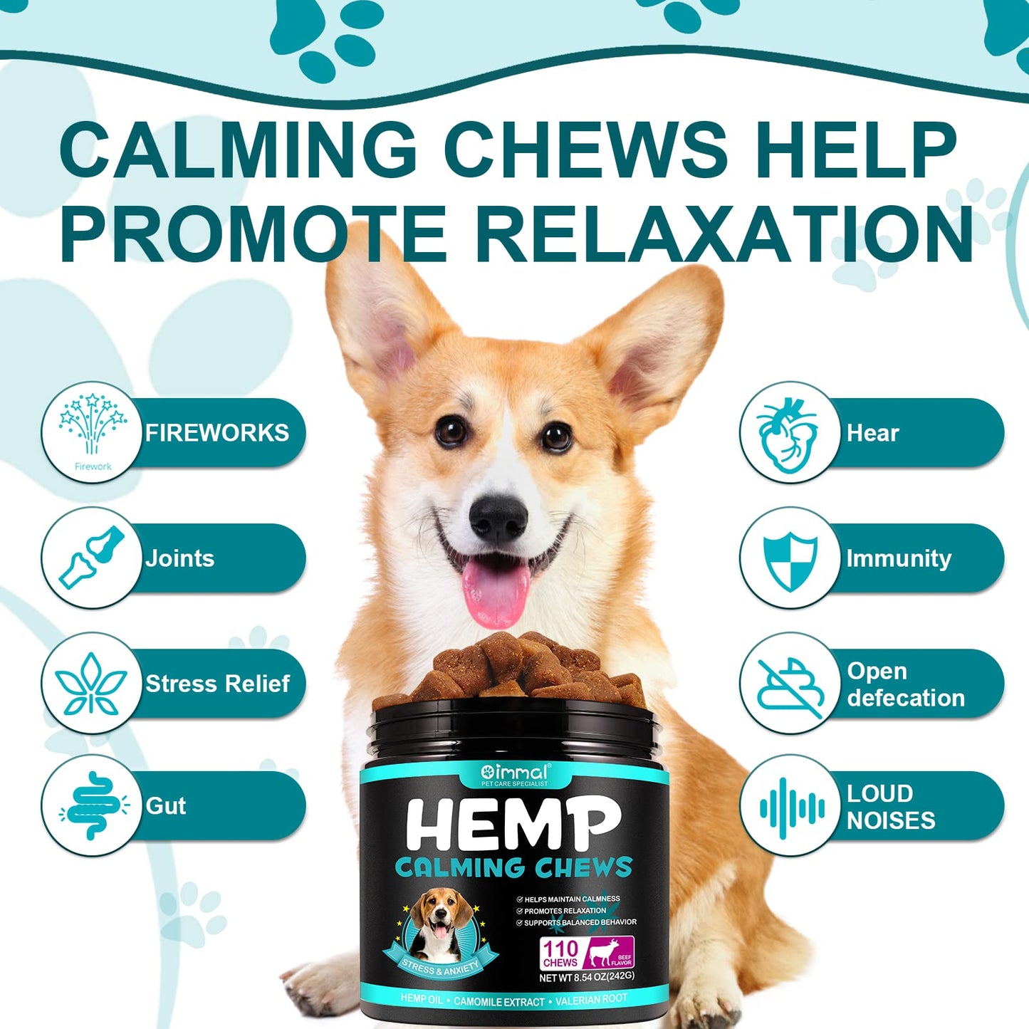 Hemp Calming Chews for Dogs, Dog Training & Behavior Aids, Dog Calming Treats, Natural Soothing Snacks Hemp + Valerian Root, Dog Anxiety Relief & Aggressive Behavior, 110PCS Calming Dog Treats, Beef