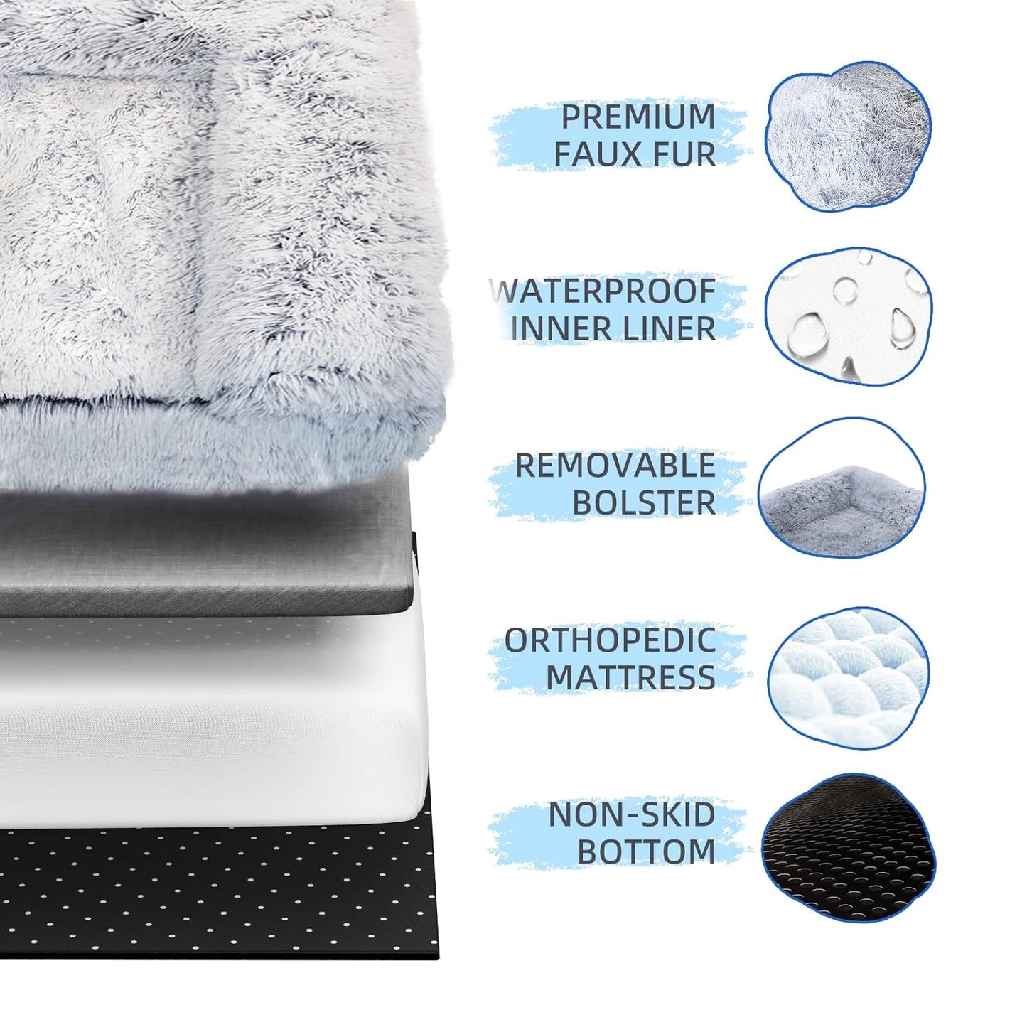 Simple Trending Orthopedic Dog Beds for Large Dogs, Waterproof Anti-Slip L Pet Bed, Egg-Crate Foam Big Dog Couch Bed with Washable Cover, Deluxe Plush Pet Sleeping Mat, Grey