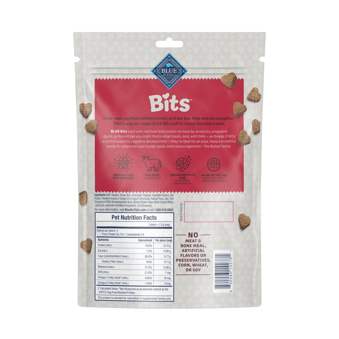 Blue Buffalo Bits Soft Dog Treats for Training, Made With Natural Ingredients & Enhanced with DHA, Beef Recipe, 19-oz Bag