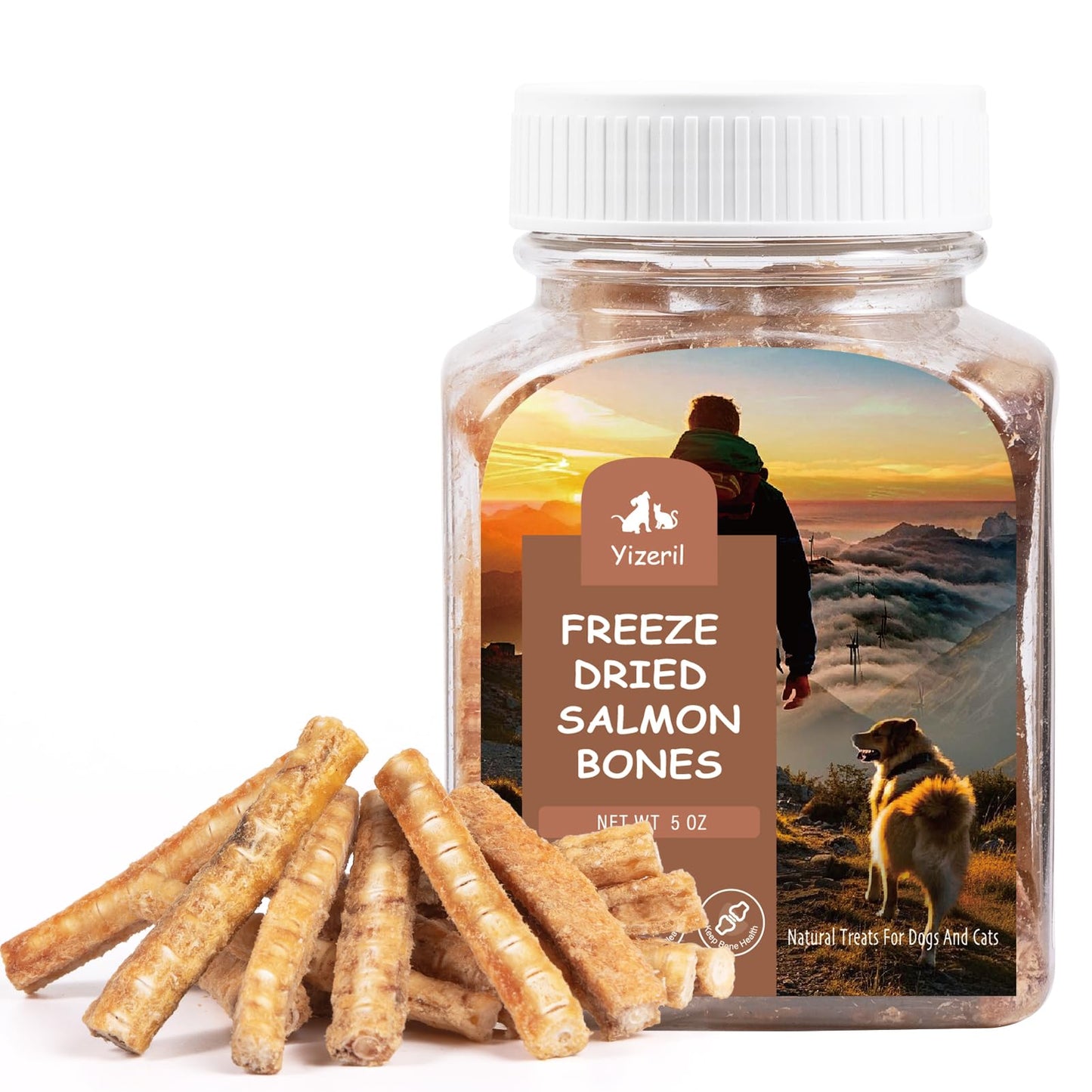 yizeril Freeze-Dried Salmon Bones Dogs Treats - Single Ingredient Dental Chews,High Calcium Grain-Free Pet Snacks for Teeth Cleaning & Joint Health (12Pcs)