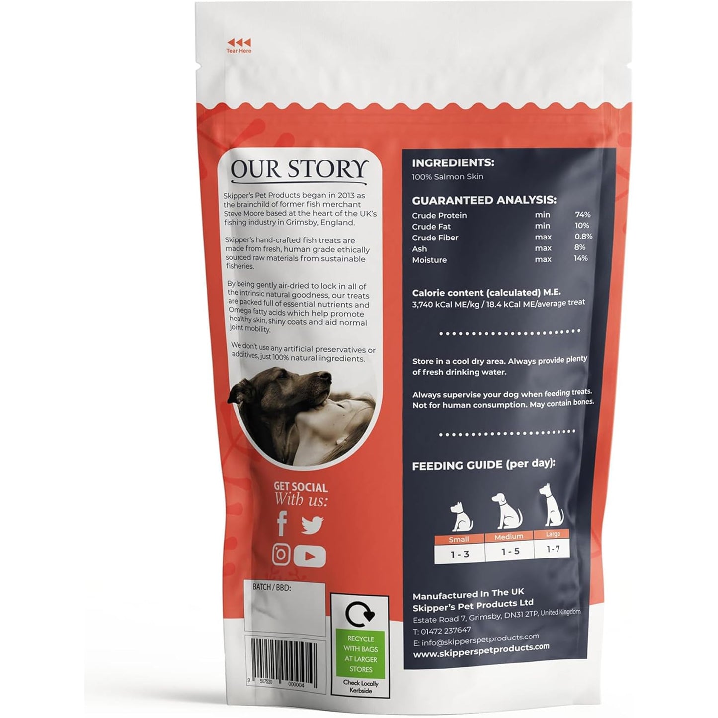 SKIPPER'S Salmon Skin Cubes - 100% Salmon Grain Free & Hypoallergenic Cubes for Dogs, All Natural & Healthy Dog Treats, Omega 3 & 6 Oil, Great for Skin, Coat & Joints | (8.82 Oz)