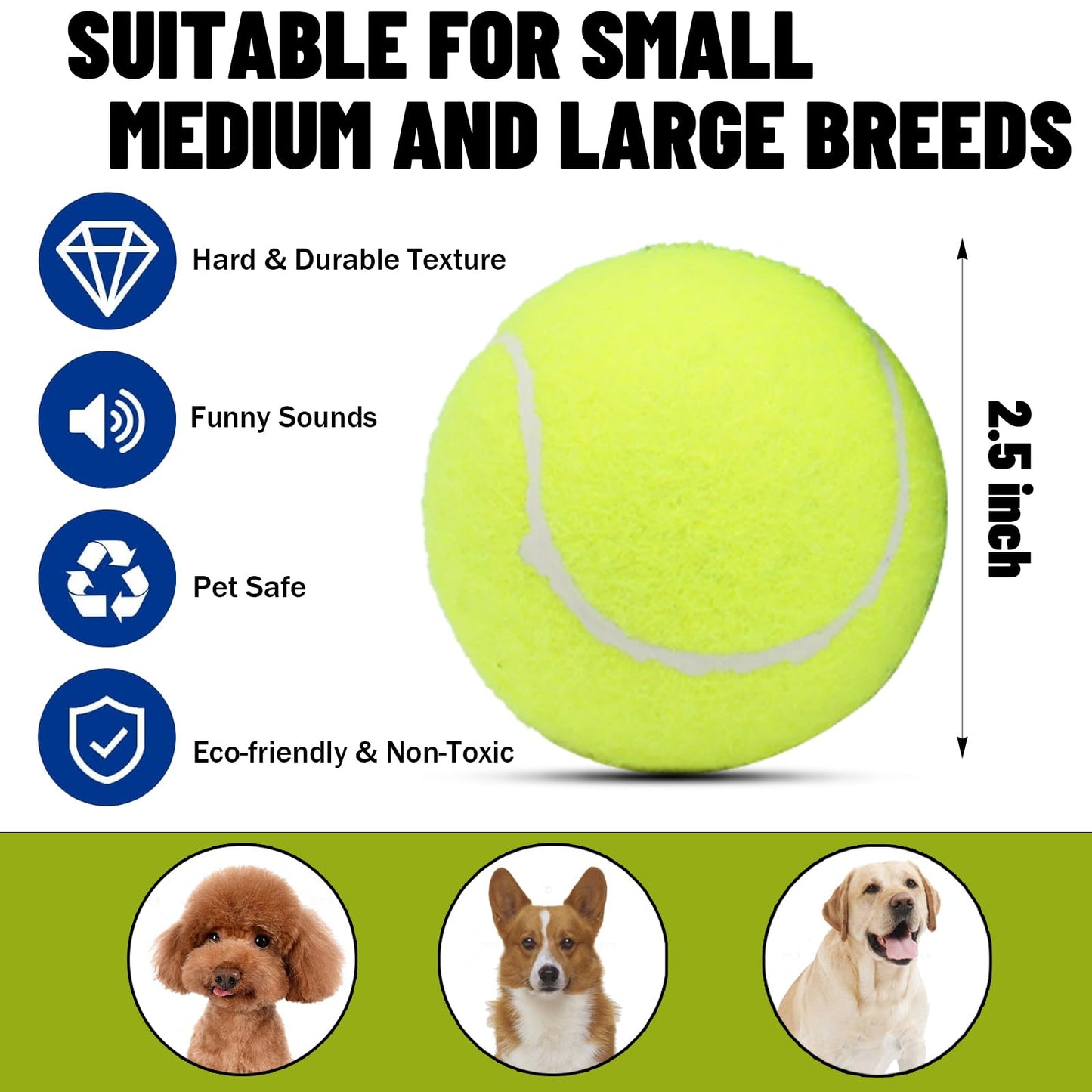 Magicorange Dog Tennis Balls, 20 Pack 2.5 inch Floatable Squeaky Tennis Balls for Fetch Exercise, Natural Rubber Squeaky Dog Balls Training Safe (Yellow, 2.5inch)