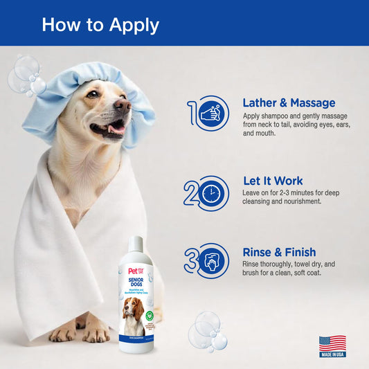 Pet Your Pet Natural Shampoo for Senior Dogs – Nourishes and Revitalizes Aging Coats with Argan and Coconut Oil for Dry and Sensitive Skin – Hydrating & Soothing Grooming Formula - 16 oz