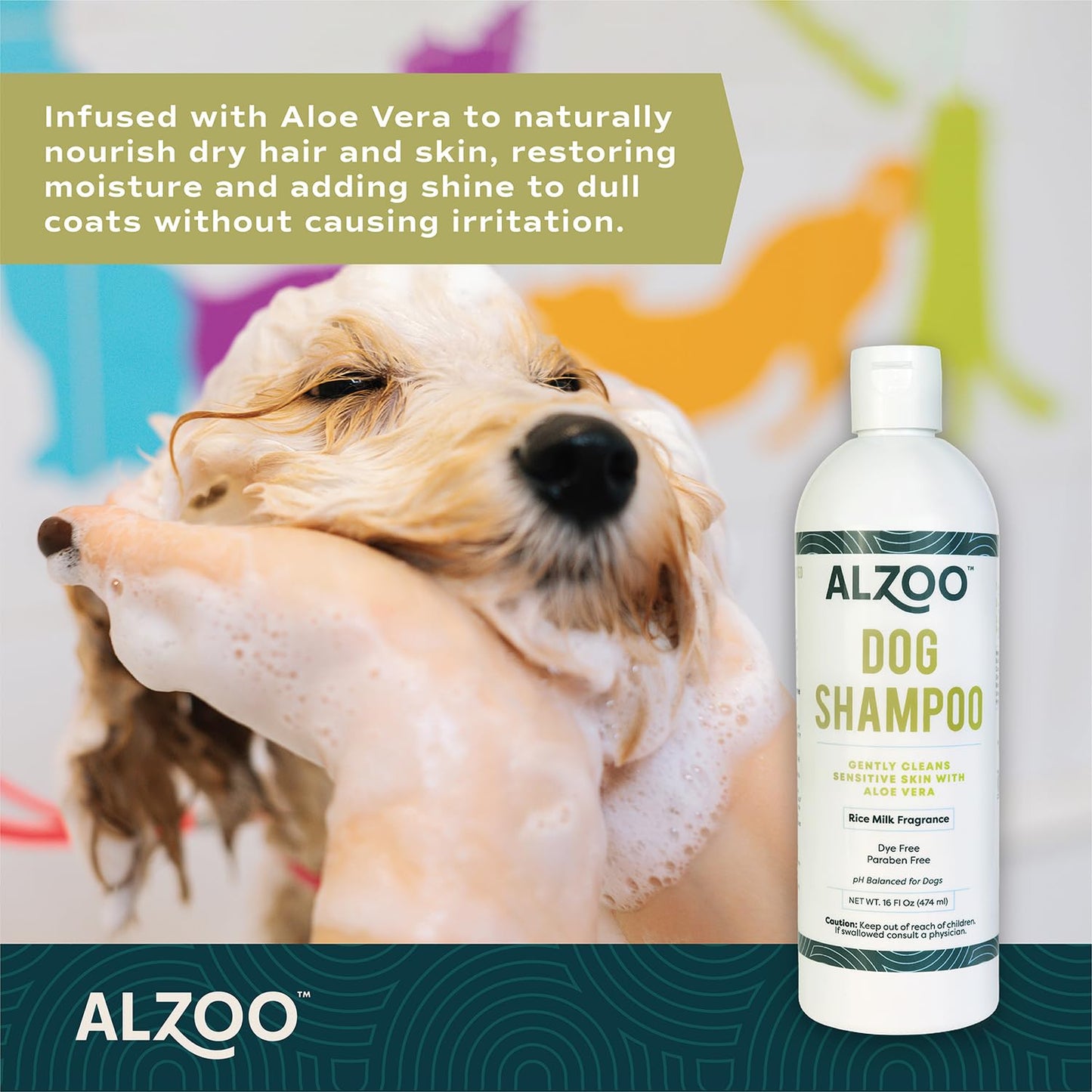 Sensitive Skin Dog Shampoo - Aloe Vera & pH Balanced Formula - Alcohol/Paraben-Free - Cleans & Moisturizes, Adds Luster - Cruelty-Free, Rice Milk Fragrance, 16 Fl Oz