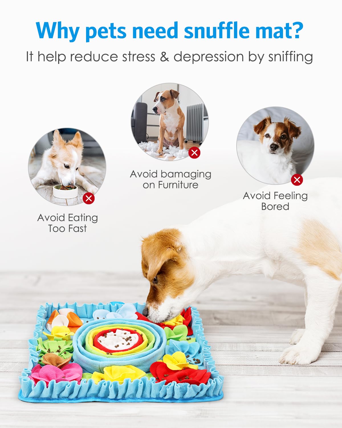 AMIR Snuffle Mat for Dogs, 20-inch Dog Snuffle Mat, Interactive Feeding Puzzle Toy, Promotes Natural Foraging and Slow Eating Sniff Mat, Aids Stress Relief and Training