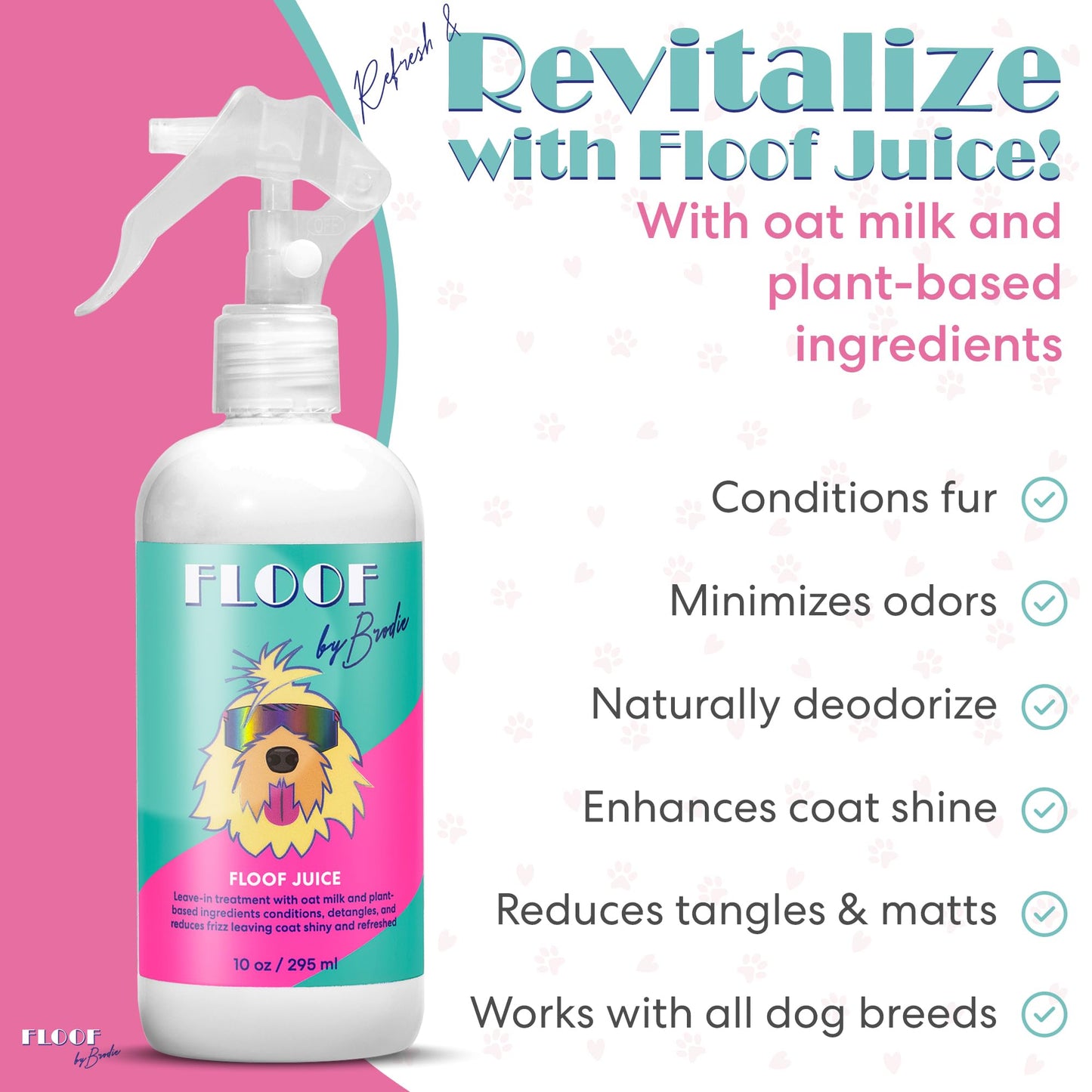 Floof by Brodie Floof Juice Dry Shampoo for Dogs - Hypoallergenic Conditioning Detangling - No Rinse Spray for Odor Control for Smelly Dogs, Waterless - Made in USA (10oz)