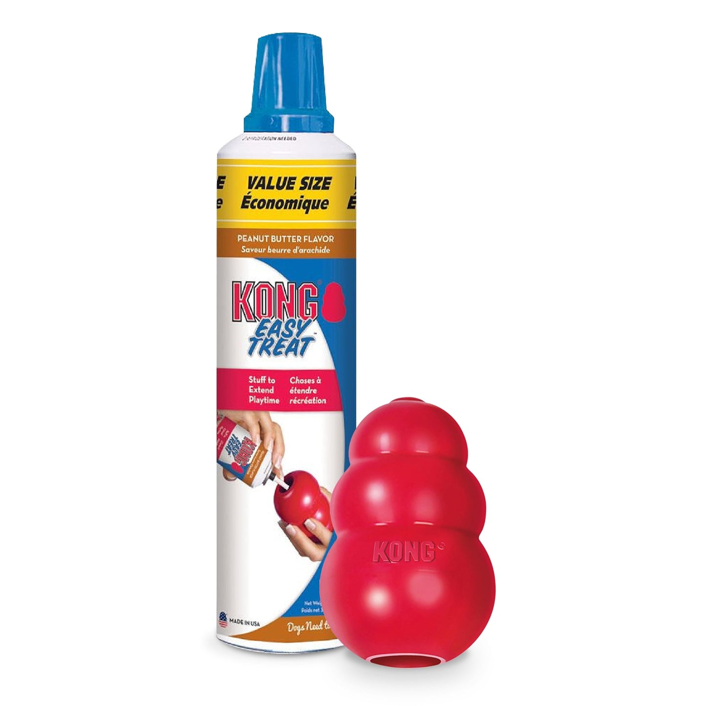 KONG Classic Stuffable Dog Toy Easy Treat Peanut Butter Spray - Fetch & Chew Toy for Dogs - with Dog Toy Filler Treat - for Hours of Fun & Enrichment - 14 oz - XL
