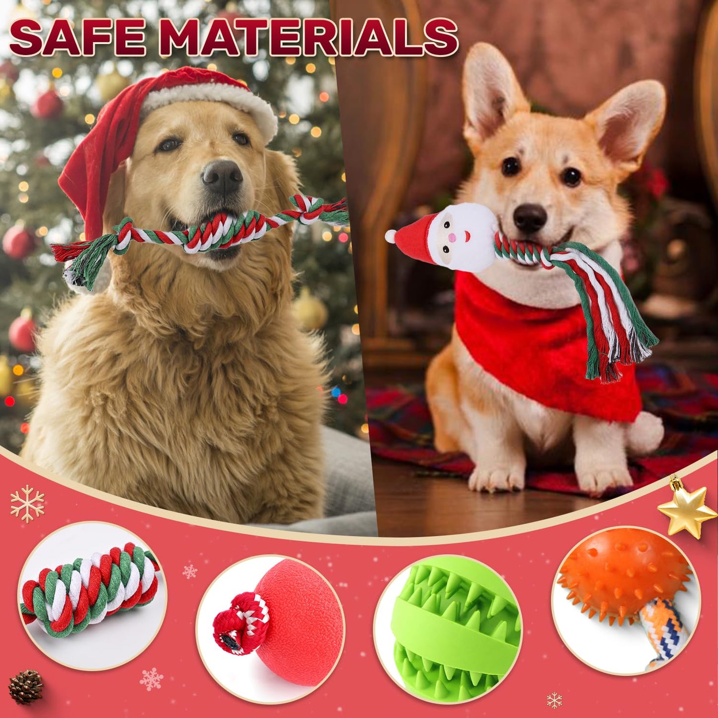 Dog Advent Calendar 2024, Christmas Dog Toys with Chew Ropes Squeaky Balls Teething Toys Dog Bow Tie Collars Bandana, 24 Set Christmas Countdown Calendar Gift for Dog Puppy