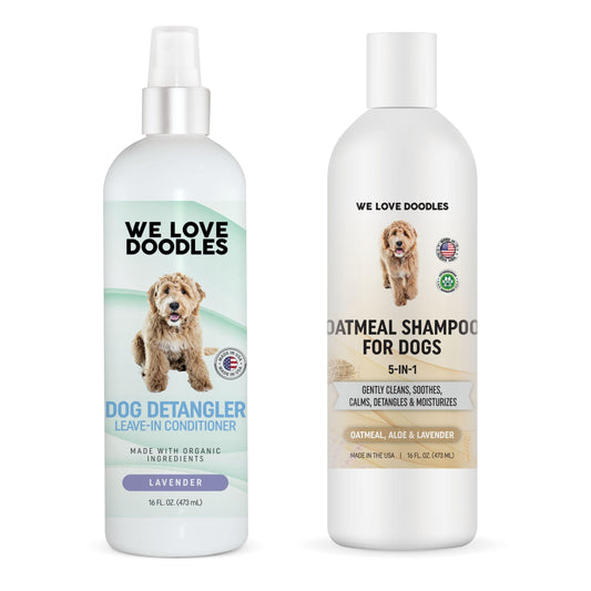 We Love Doodles Premium Oatmeal Shampoo & Detangler Spray for Dogs - Gentle For Itchy & Sensitive Skin, Soothing for Dry Skin, Moisturizing Anti-Itch, Leave-in Conditioner Tangle Remover - Made in USA