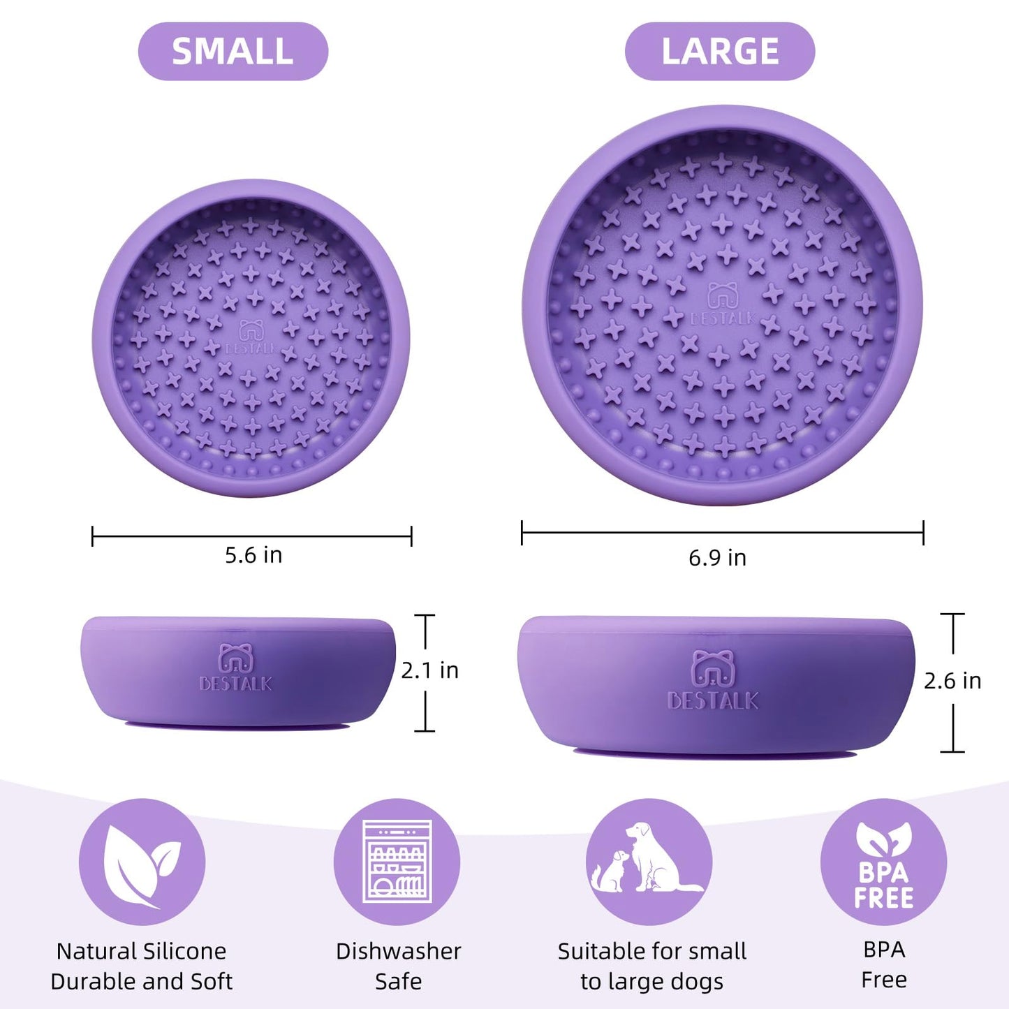 Dog Lick Bowl, Bestalk Anxiety Relief Lick Mat for Dogs, Non-Slip Freeze Licking Bowl Enrichment Puzzle Feeder for Distraction, BPA Free Silicone, Dishwasher Safe(Purple,S)