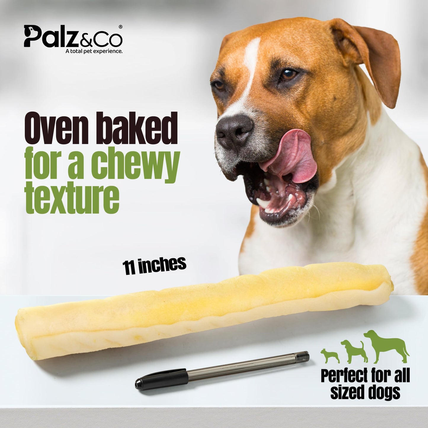 Palz&Co Moodog Beef Corium Collagen Roll 11" Bacon Flavor - 100% Natural Dog Treat, Grain-Free, High Protein, Made in USA, Long Lasting Chew