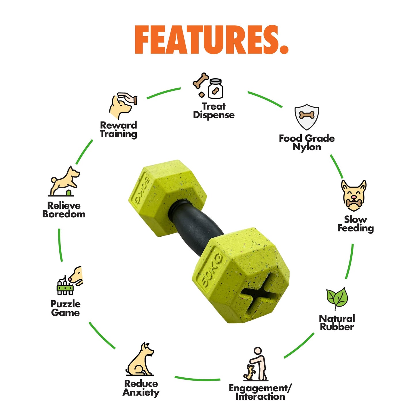 Max Fusion Made with Nike Grind, Arlee Dumbbell Dog Toy, Orange Dog Toys for Small & Medium Dogs, Durable & Natural Rubber Chew Toy for Play, Fetch, Tug & Chewing, Small, 1 Count