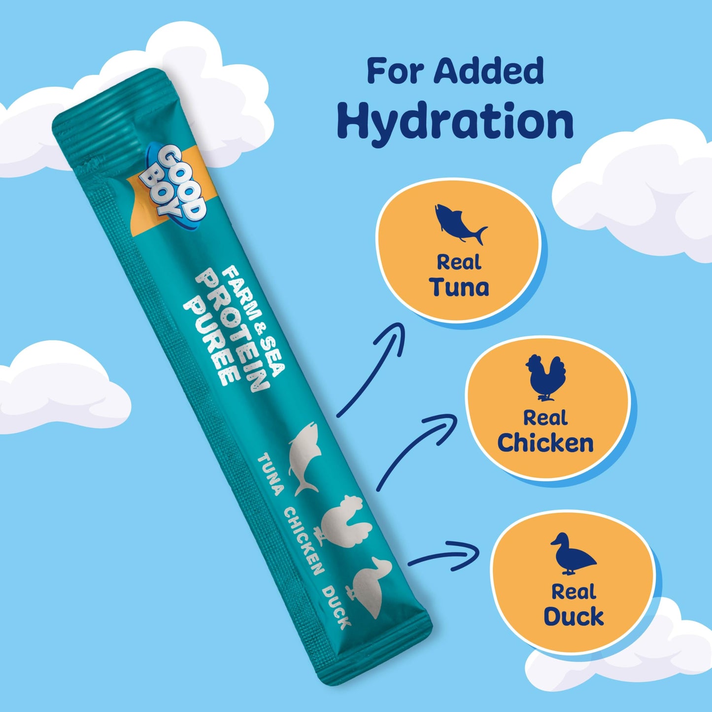 GOOD BOY Farm & Sea Protein Purees Dog Food Mixers for All Adult Dogs, 30 Count, Easy Single-Serve Triple Flavor Topper Treats with Tuna, Chicken and Duck